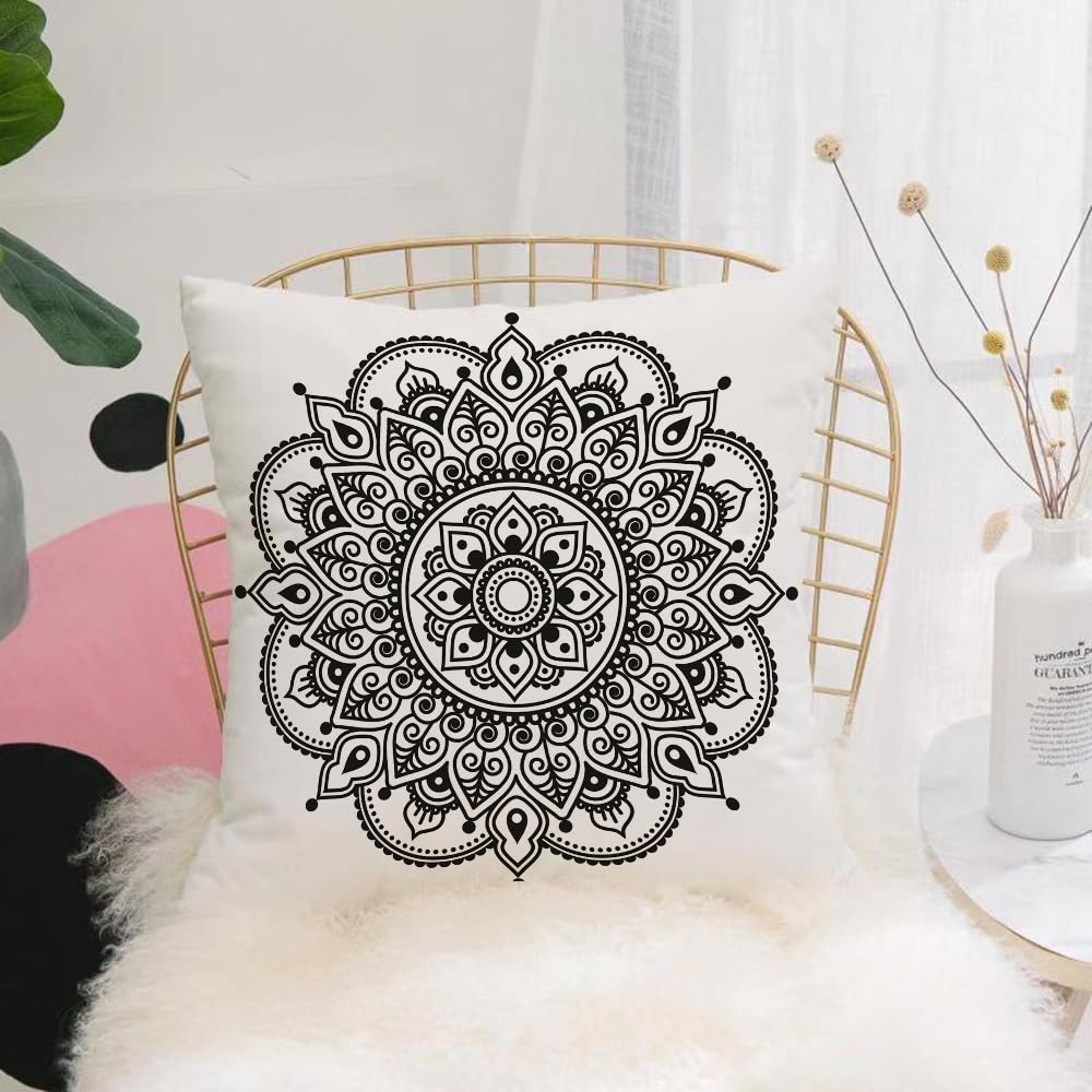HYOSXW Cushion Cover,Throw Pillow Case Home Decorative for Living Room Bedroom Sofa Chair 16X16 Inch,Henna, symmetrical ethnic flower pattern Oriental culture,Pillowcase 40X40cm
