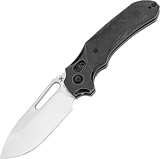 Kansept Quasar Pocket Knife, 3.38''Stonewashed Cpm 20cv Sharp Steel Blade, Titanium and Twill Carbonfiber Handle, Cross Bar Lock Folding with Elongated Thumb Hole for Edc,Camping Hiking Knives K1099v2