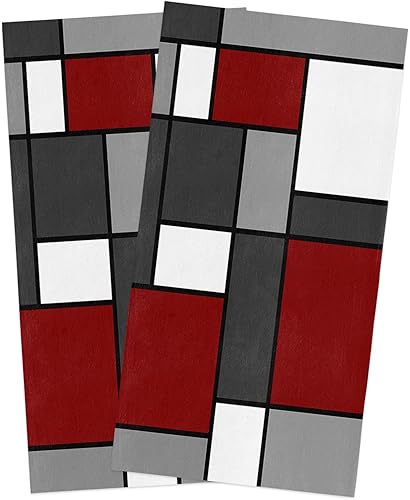 Toallas de cocina de color granate oscuro, negro, gris, blanco, de microfibra suave, reutilizables, arte moderno de geometría abstracta, lavable