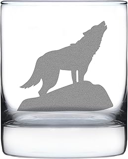 Bevvee Wolf Whiskey Rocks Glass - Cabin Themed Gifts or Rustic Decor for Men and Women - Fun Whisky Drinking Tumbler - 10.25 oz
