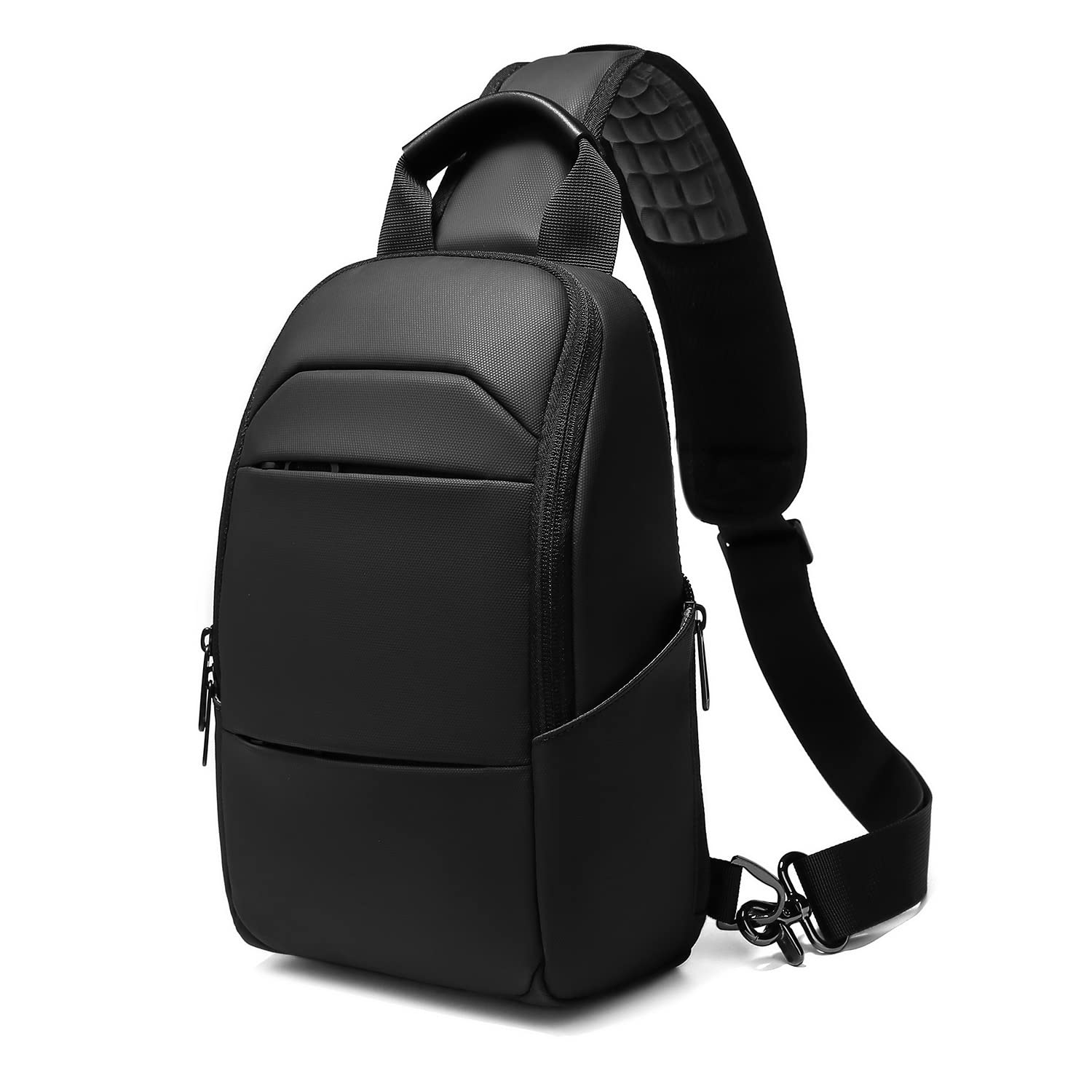 Bolso Bandolera Hombre Bolso Pecho Impermeable Bolso Cruzado Mochila Bandolera para Vida Diaria Ciclismo Caminar Viajar y Trabajar-Negro