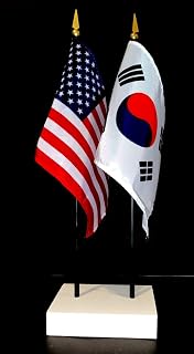 1 American and 1 South Korea Flag Set American Made Rayon 4x6 inch Office and Little Hand Waving Flags Includes a 2-Hole White Base