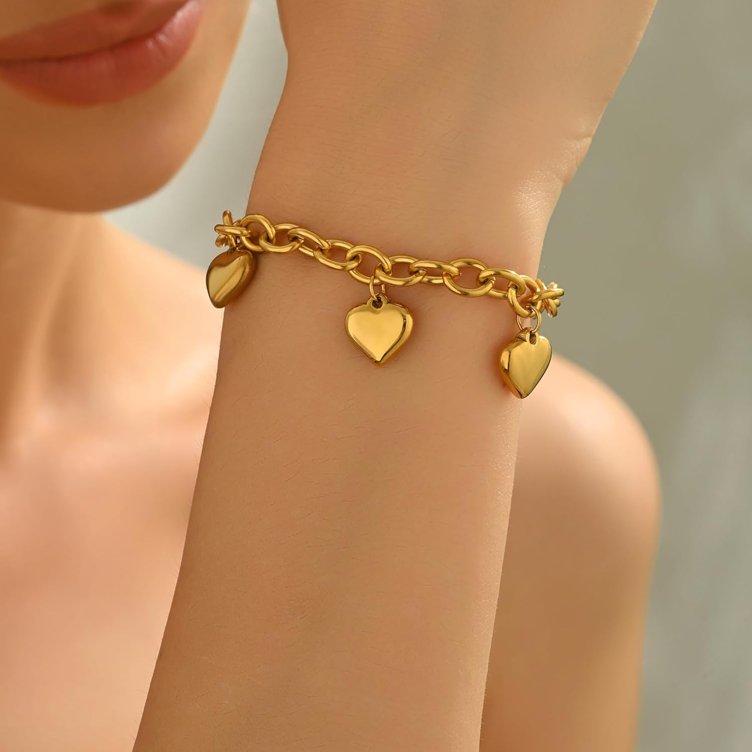 Gold Chain Bracelets for Women 18K Gold Plated Fruit CZ Chunky Cuban Chain Starfish Charm Bracelet Simple Jewelry Christmas Gift - Image 3