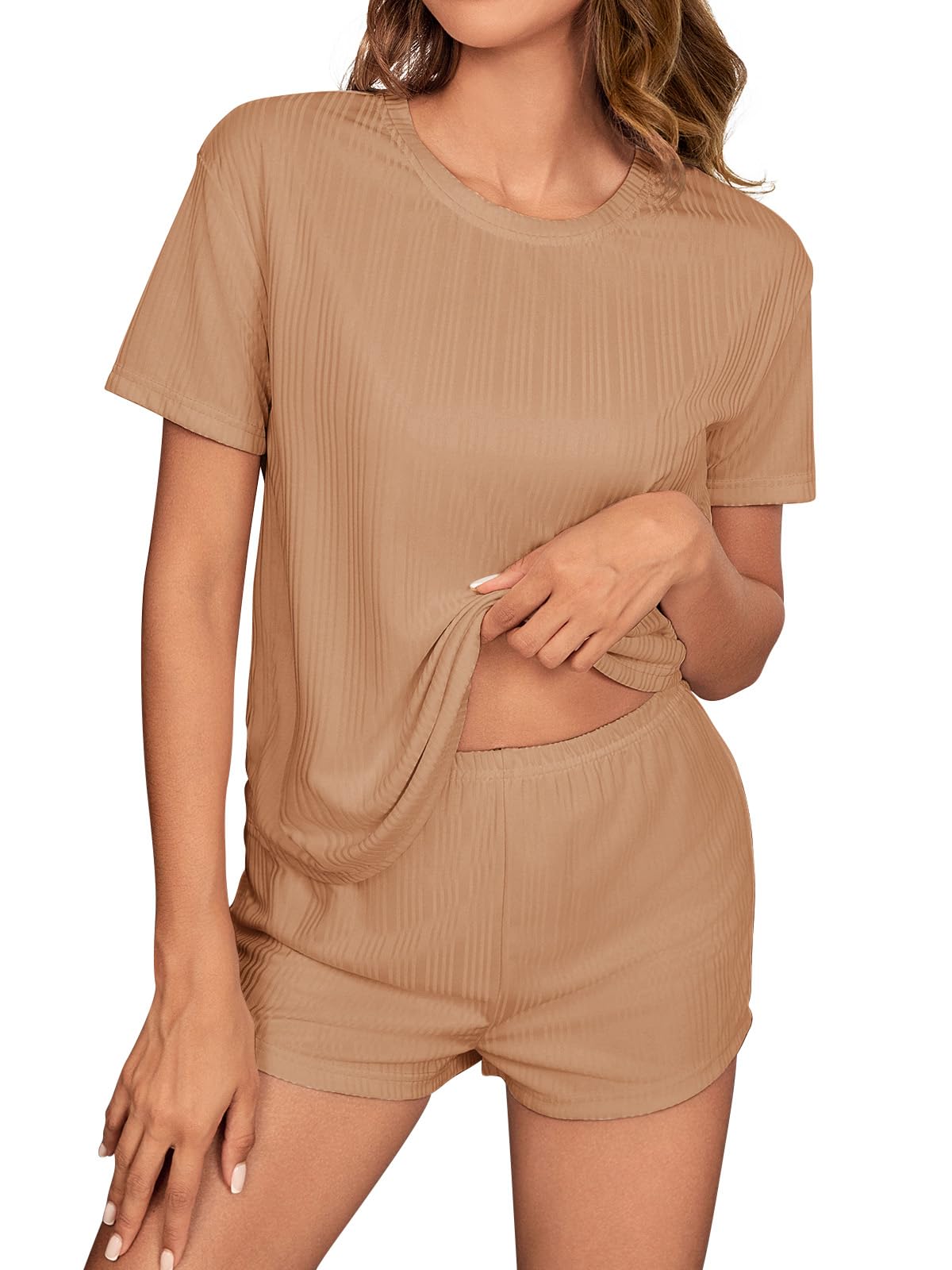 POKWAI Womens Short Sleeve Tops and Shorts Pajama Sets Soft 2 Piece Pjs Sleepwear Sets Ladies Pajamas