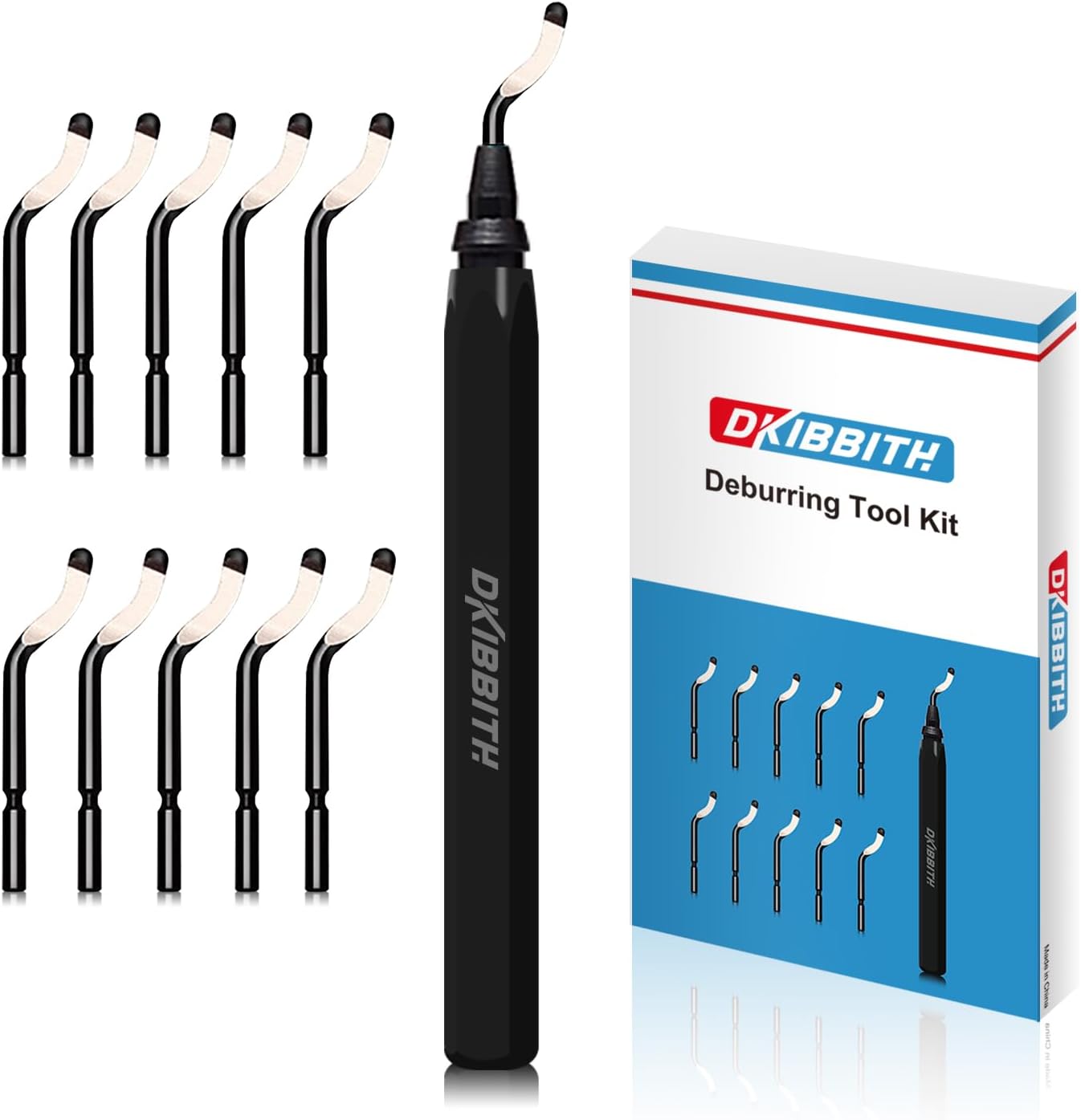 Deburring Tool Set 11 Pieces of High Speed Steel Rotary Burr Removal Blades, Ideal for Deburring Tool,1 Black Handle
