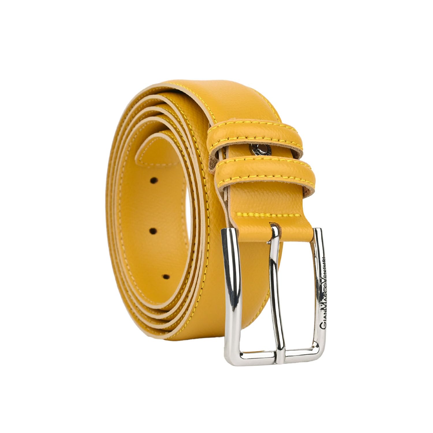 GIANMARCO VENTURI Genuine Leather Belt Unisex for Men and Women Made in Italy 3.5 cm with Box, mustard, 125 (TAGLIA 54-56)