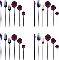 Vista 23 de Vajilla de 36 piezas de cubiertos de acero inoxidable 18/0 pulidos con espejo pulido con mango negro, juego de cubiertos de acero inoxidable 18/0