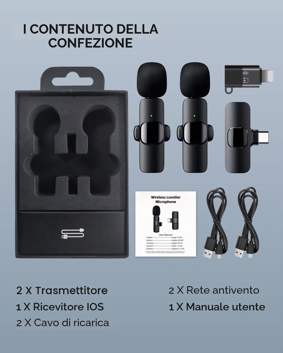 Microfono Lavalier Microfono per iOS/Android, Mini Microphone Plug & Play, Lavalier Microfono Wireless per YouTube/Facebook Live Stream, TikTok Vlog (non è necessaria alcuna app e Bluetooth)
