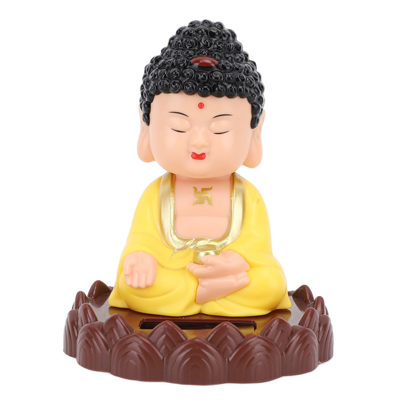 Nodding Monk Figurine, Solar Powered Plastic Energy Saving Nodding Buddha Statue for Gift (Yellow)