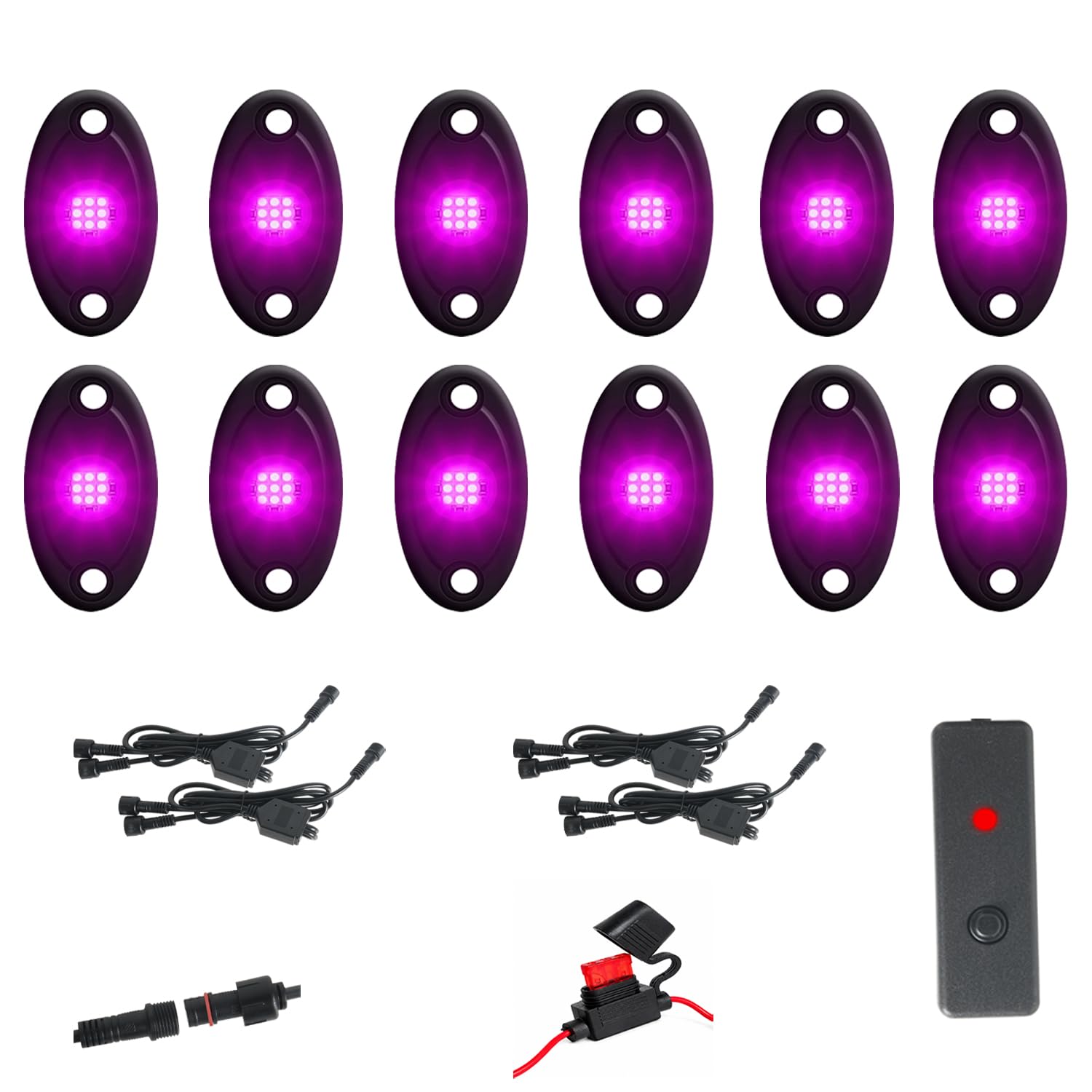 12 Pods Purple Pink Rock Lights Kit with Switch Harness for Trucks,UTV, ATV