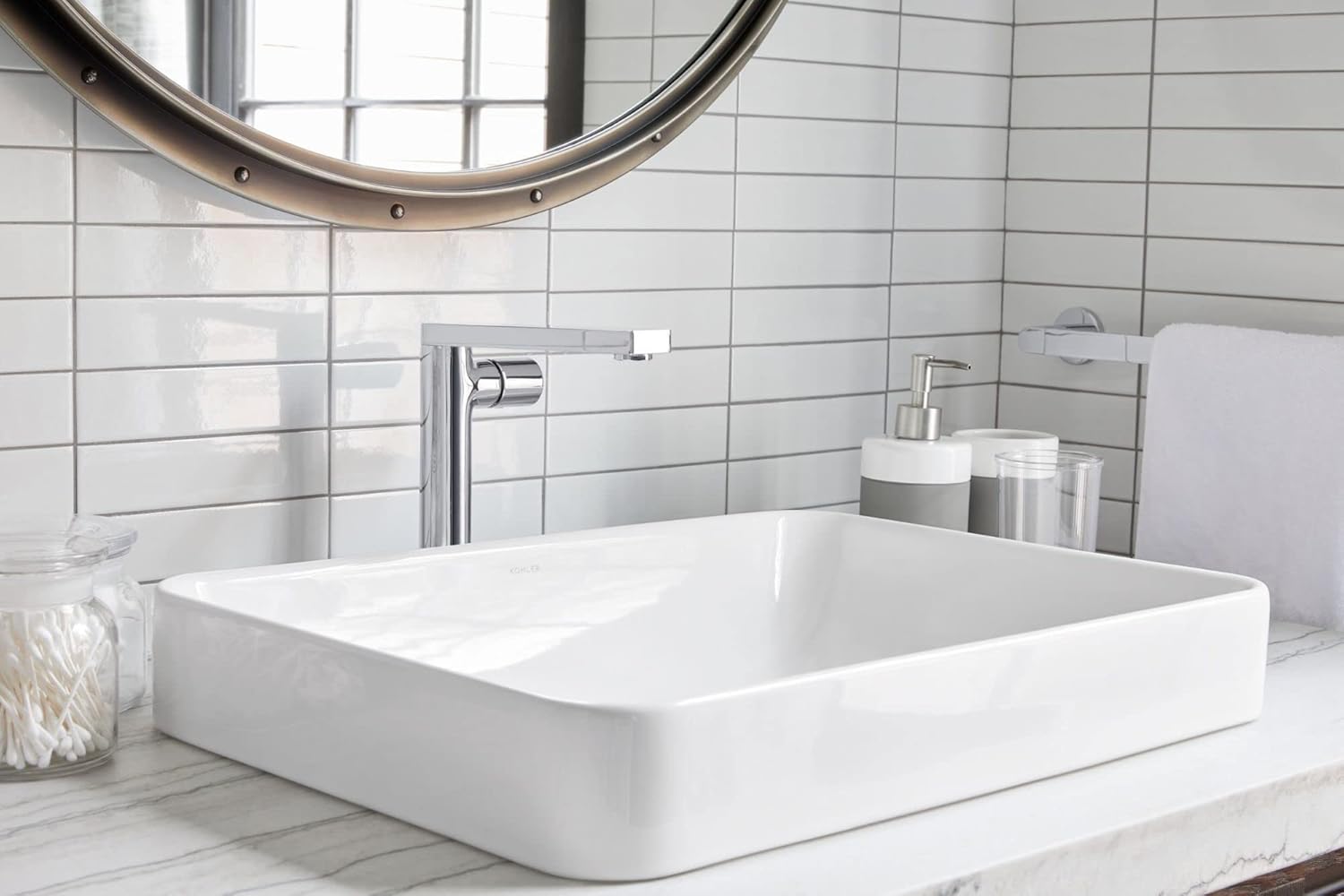 Brushed Ceramic Rectangular Vessel Bathroom Sink
