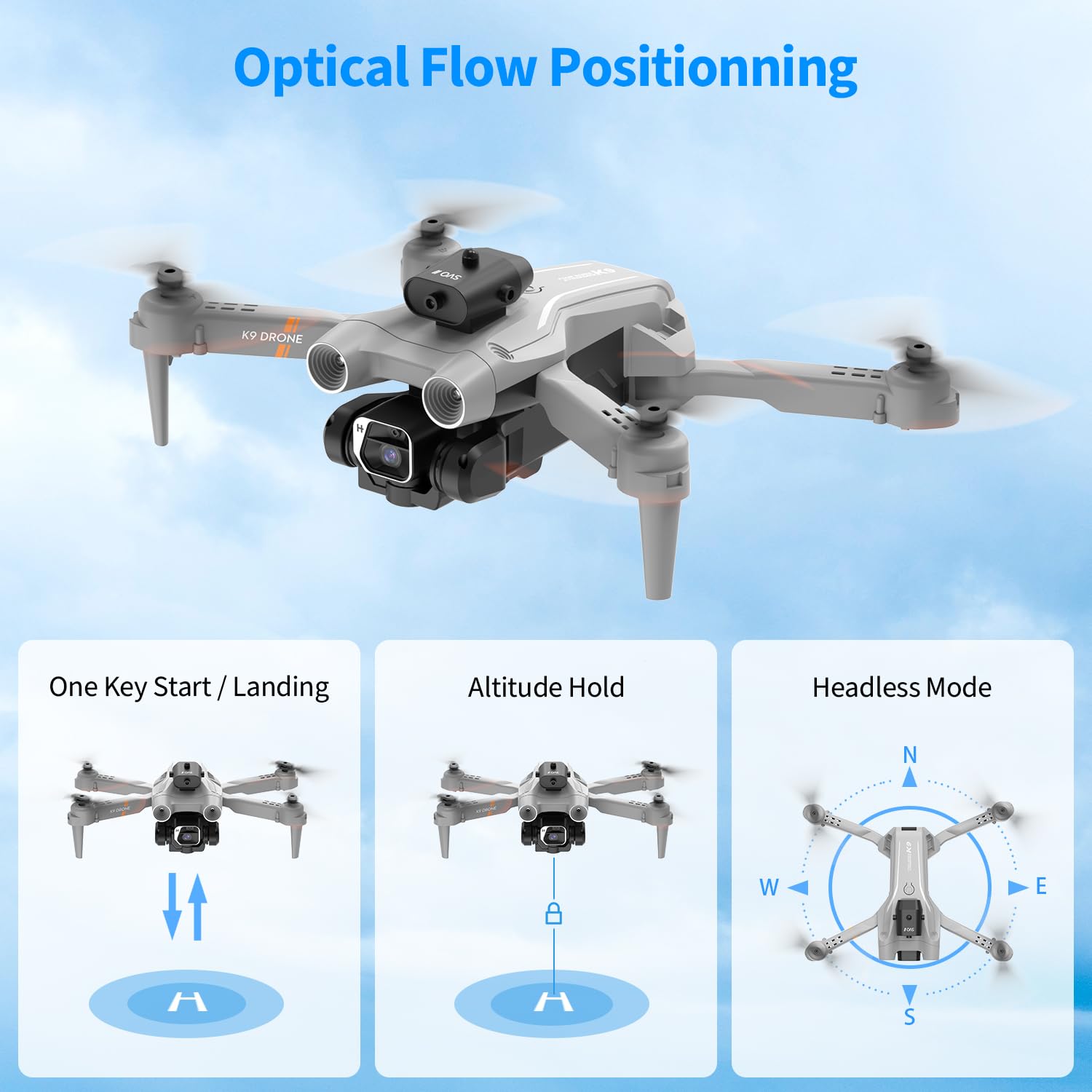 Drone avec appareil photo 4K - Capteur de gravité - Mode 'headless' - quadrirotor télécommandé pour adultes et enfants