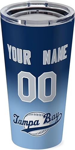 Vasos de béisbol personalizados, taza de café aislada personalizada, taza de viaje de acero inoxidable, añade cualquier número de nombre con tapa,