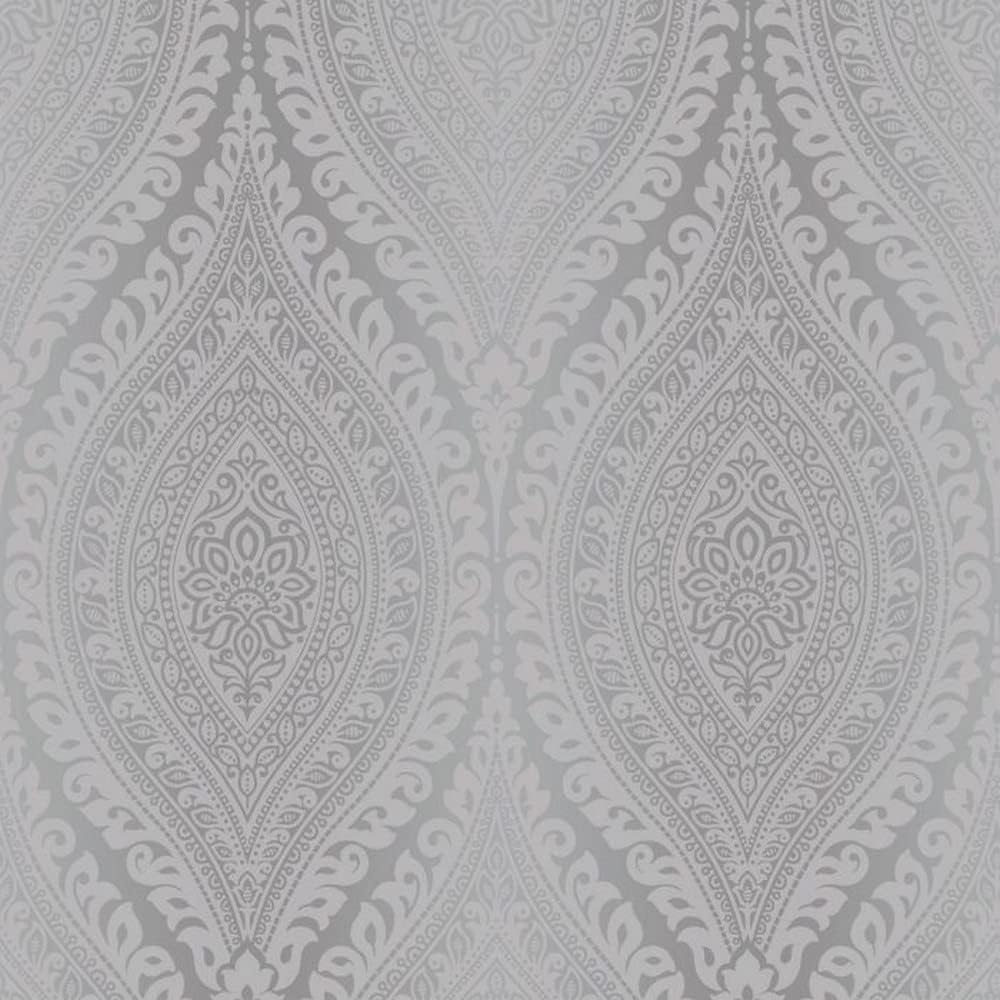 Grandeco Kismet Damask Pattern Wallpaper Metallic Glitter Motif Art Deco (Silver A17703)
