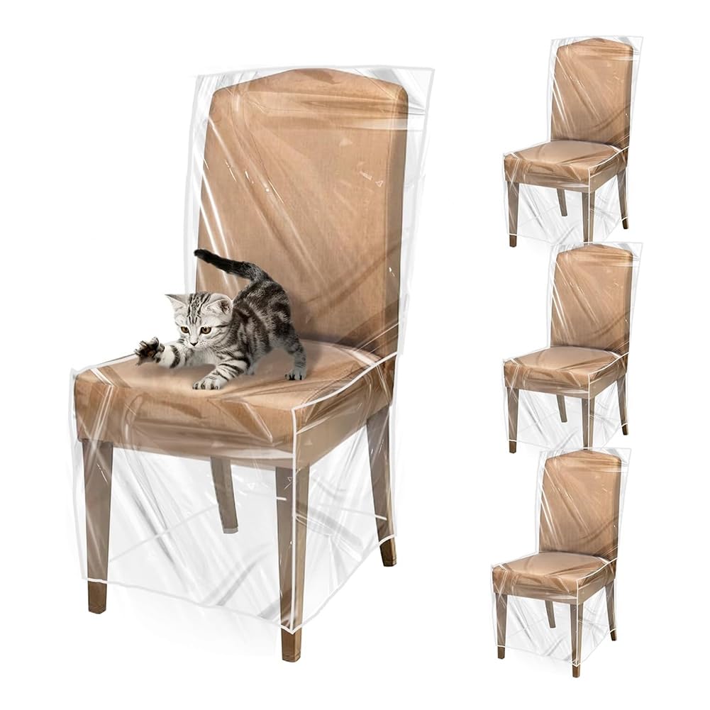 Vjsujehgy 4 Pack Waterproof PVC Dining Chair Covers with Backrests, Thick Removable Washable Slipcovers for Home