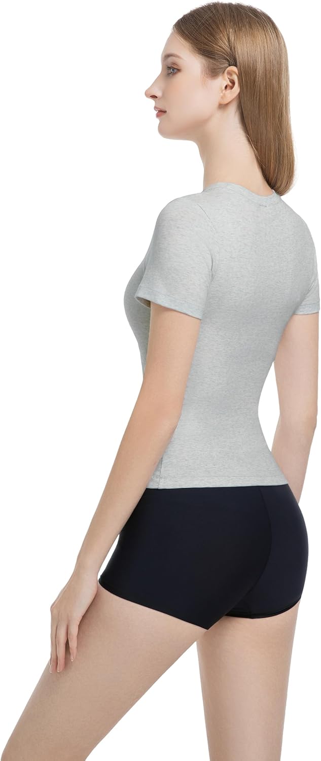 Women’s Slim Fitted Crew Neck T-Shirt Stretchy Cotton Y2K Short Sleeve Tees for Workout Basic Tees Going Out Tops - Image 8