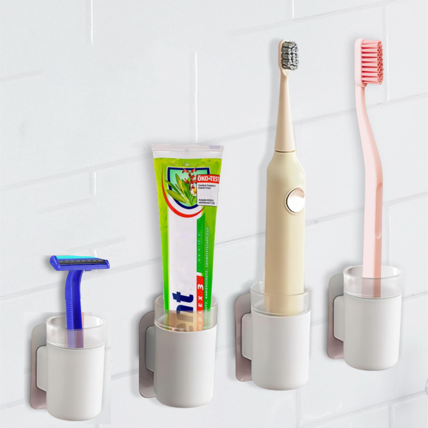 Porte brosse à dents mural pour brosses électriques et rasoirs (Lot de 4)