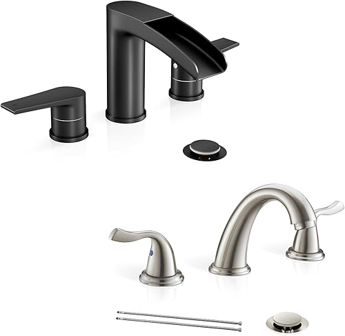 Miniatura 1 de phiestina Grifo de baño, grifo de baño generalizado de 3 agujeros, grifo de baño moderno con drenaje emergente y líneas de suministro de agua,