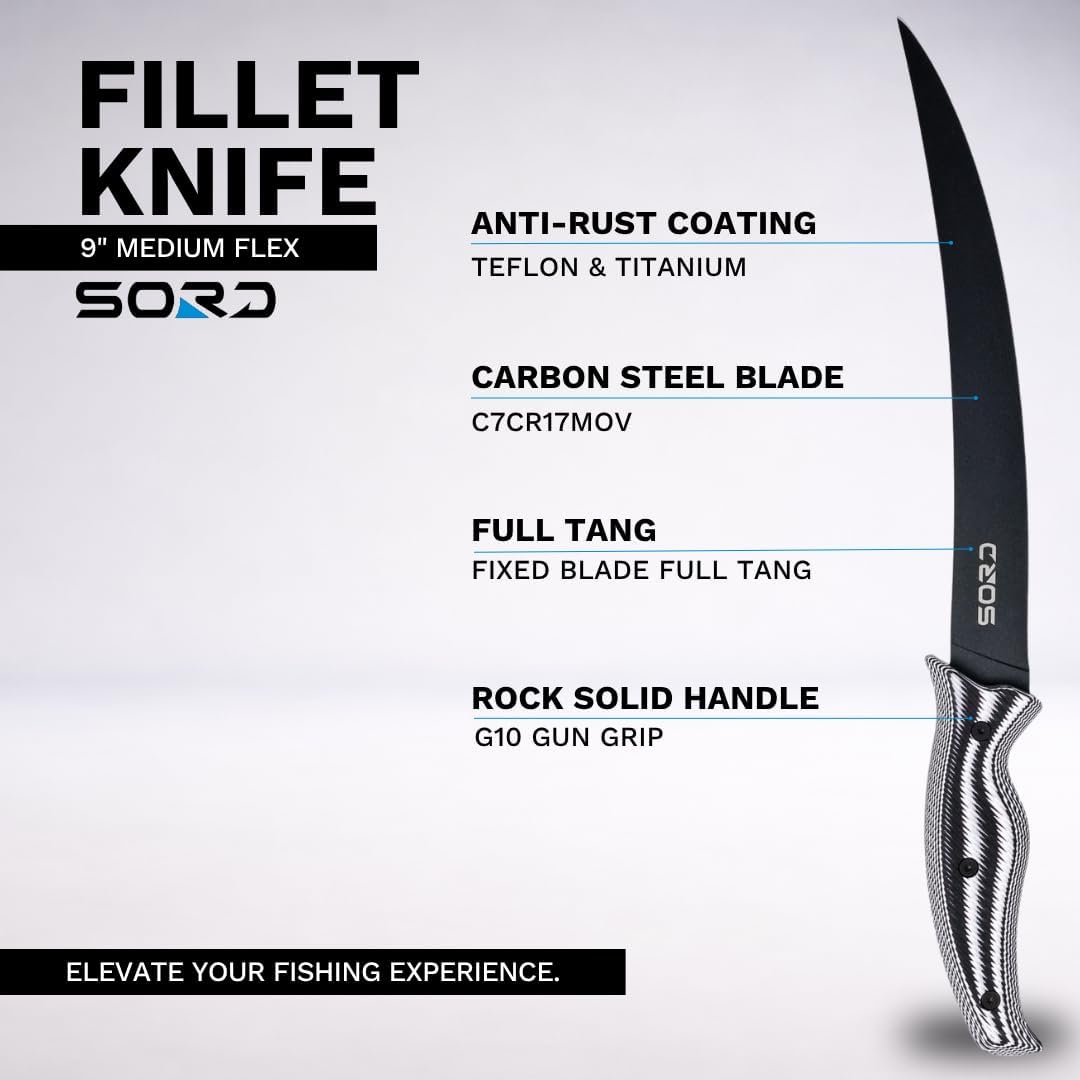 SORD Fillet Knife - 5-9" Filet Knives For Fish - Razor Sharp Boning Knife - Saltwater and Freshwater Fishing - Includes Kydex Sheath - Full Tang Blades | G10 Non Slip Grip | Corrosion Resistant
