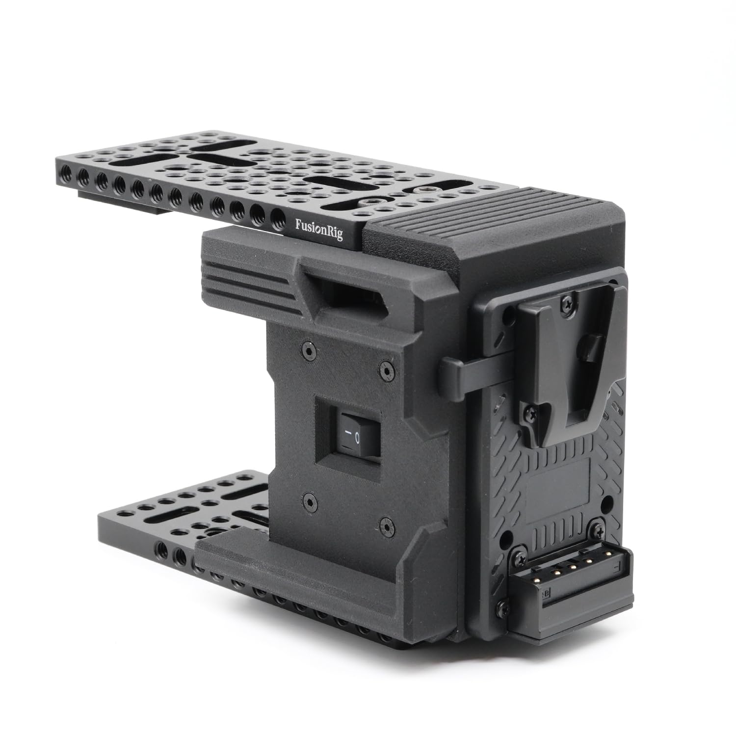 FusionRig Moduł rozszerzający do klatki aparatu Nikon ZR, kompatybilny z SmallRig 5467, uchwyt akumulatora V-Mount, rozdzielacz D-Tap, dwa wyjścia USB-C (65 W), lekka konstrukcja ze stopu aluminium i