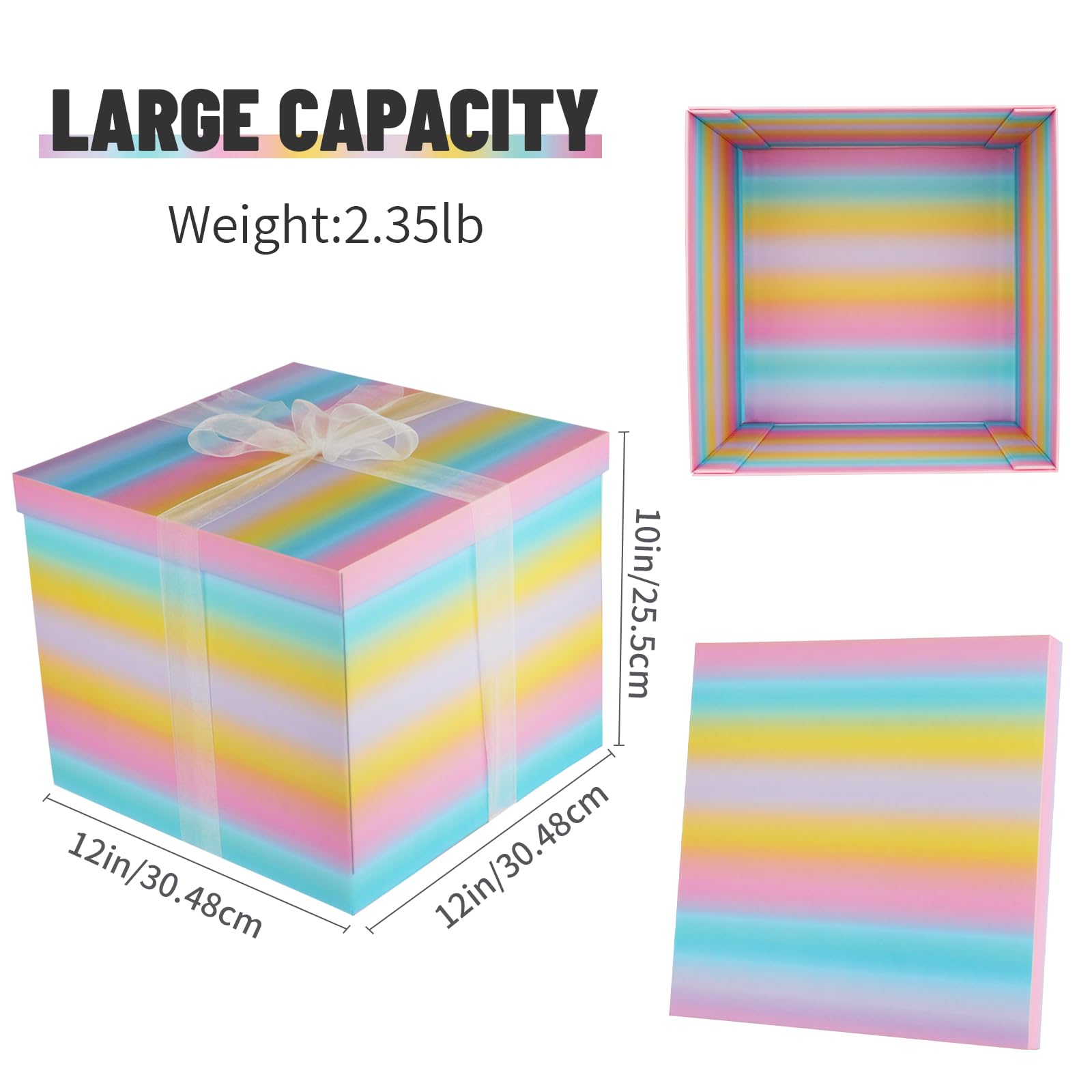 YINUOYOUJIA Große Geschenkbox, 30,5 x 30,5 x 25,4 cm, Geschenkboxen mit Deckel für Geschenke, Geburtstagsbox, Geschenkverpackung für Babyparty, Valentinstag, Kinderparty, Feiern (bunte Box)
