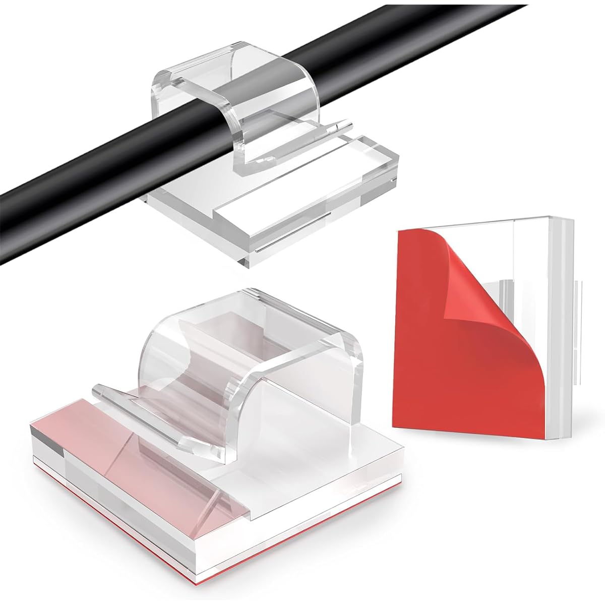 50PCS Cable Clips, Adhesive Wire Clips Strong Cord Clips Wire Holders, Cable Management Clips for Desk, Wall, Car, TV, Ethernet Cable (Clear)