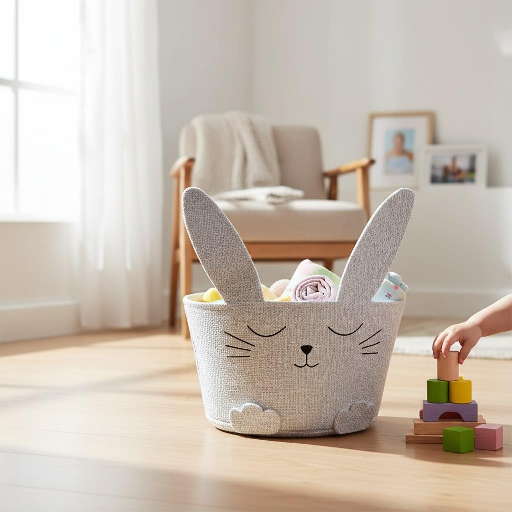 10x Filzkorb Hase mit Ohren grau Osternest Dekoration
