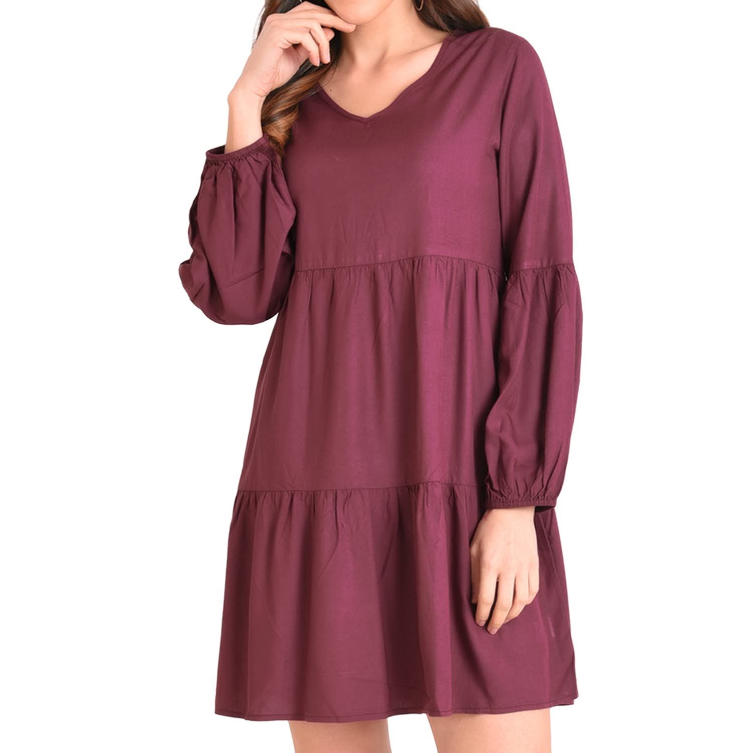 Miss Lavish London Women's V Neck Tiered Summer Dress Casual Short Sleeve Swing T Shirt Mini Dresses