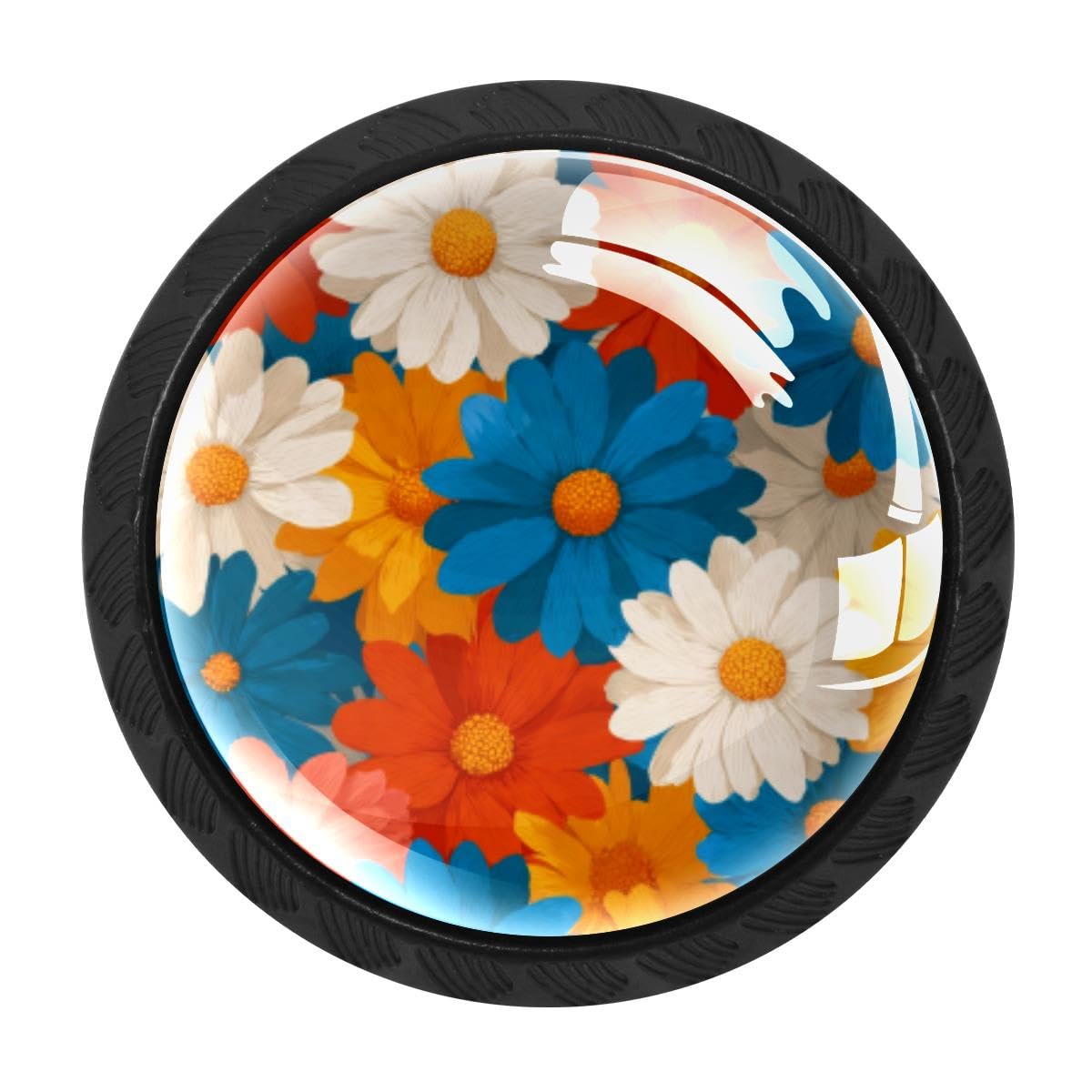 4 PCS Cabinet Knobs, Colorful Daisies Floral Drawer Knobs Dresser Handles