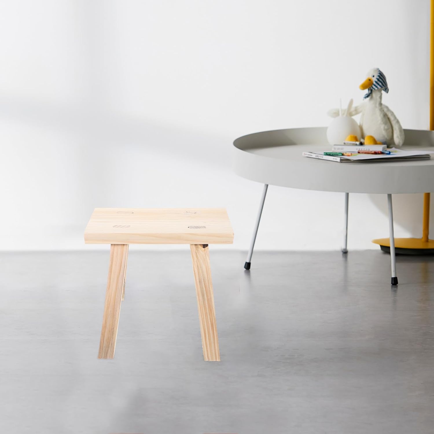 Ciieeo Wooden Footstool Small Retro Household Stool Non-Slip Comfortable Shoe-Changing Step Stool with Beige Finish and 24x15cm Seat, 22cm Height for Living Room and Bathroom Use