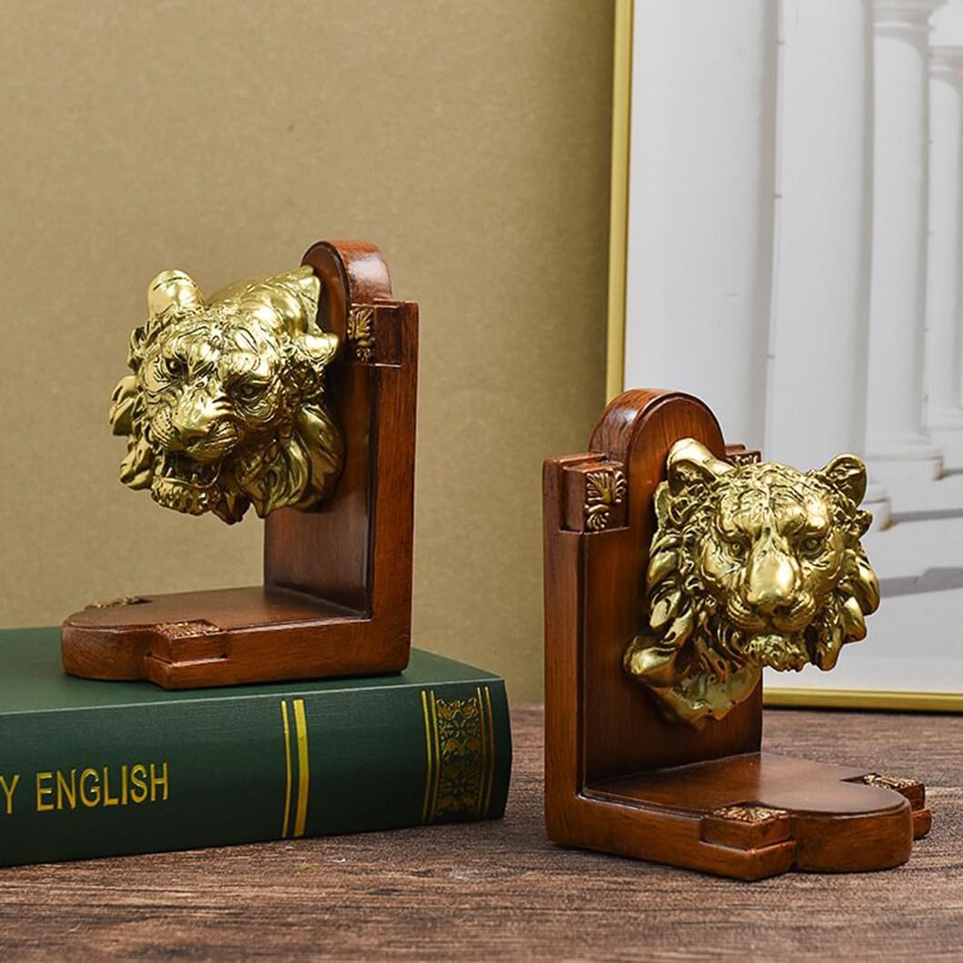 Tiger Head Bookends Resin Bookshelf,Home Decorative Decor