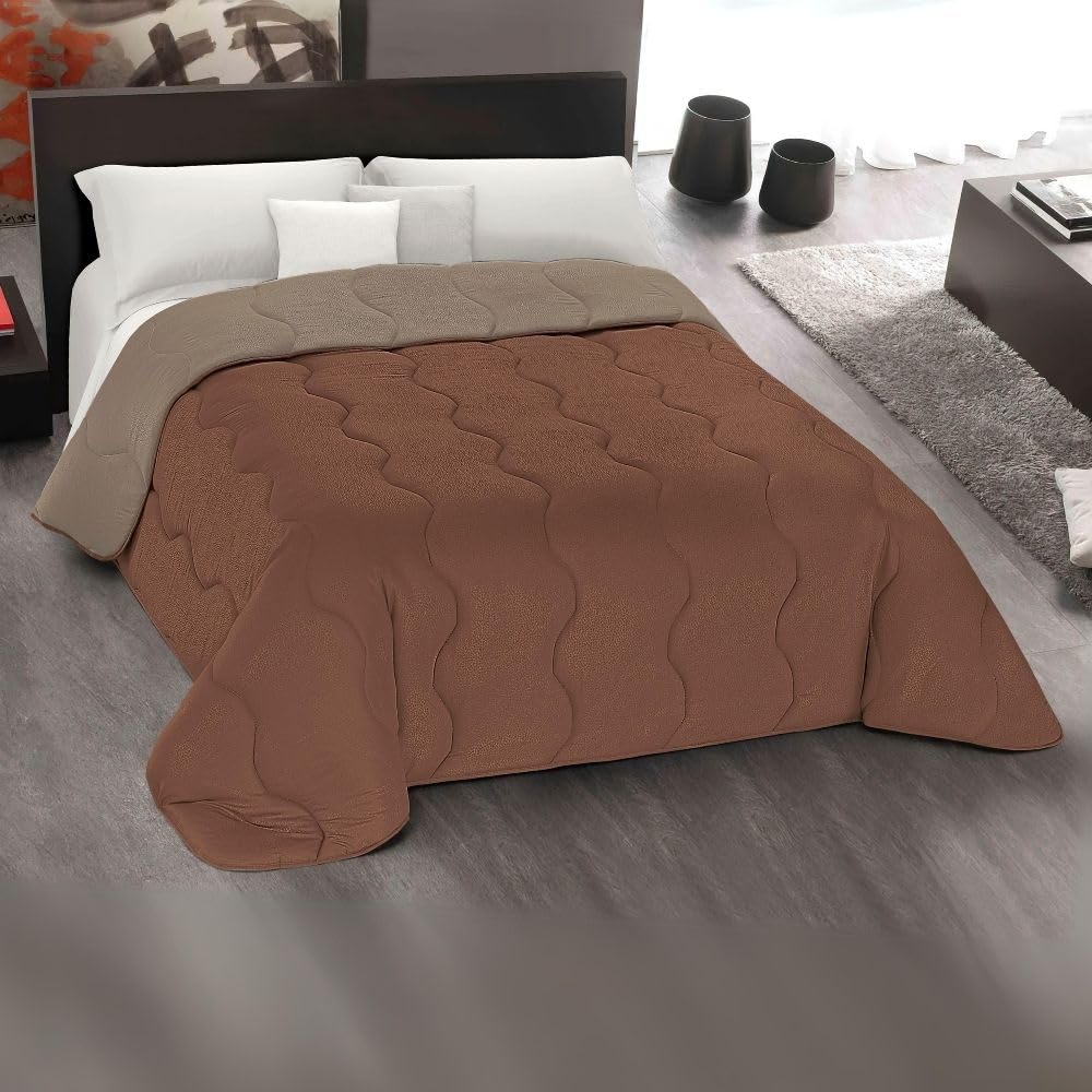 MAXIME MAISON - Winter Tagesdecke 240x260 cm, Warme Winterdecke für Herbst und Winter (300 gr/mq), Creme/Beige Wendedesign, Steppdecke für Doppelbett, Weiche Mikrofaser, Made in Italy