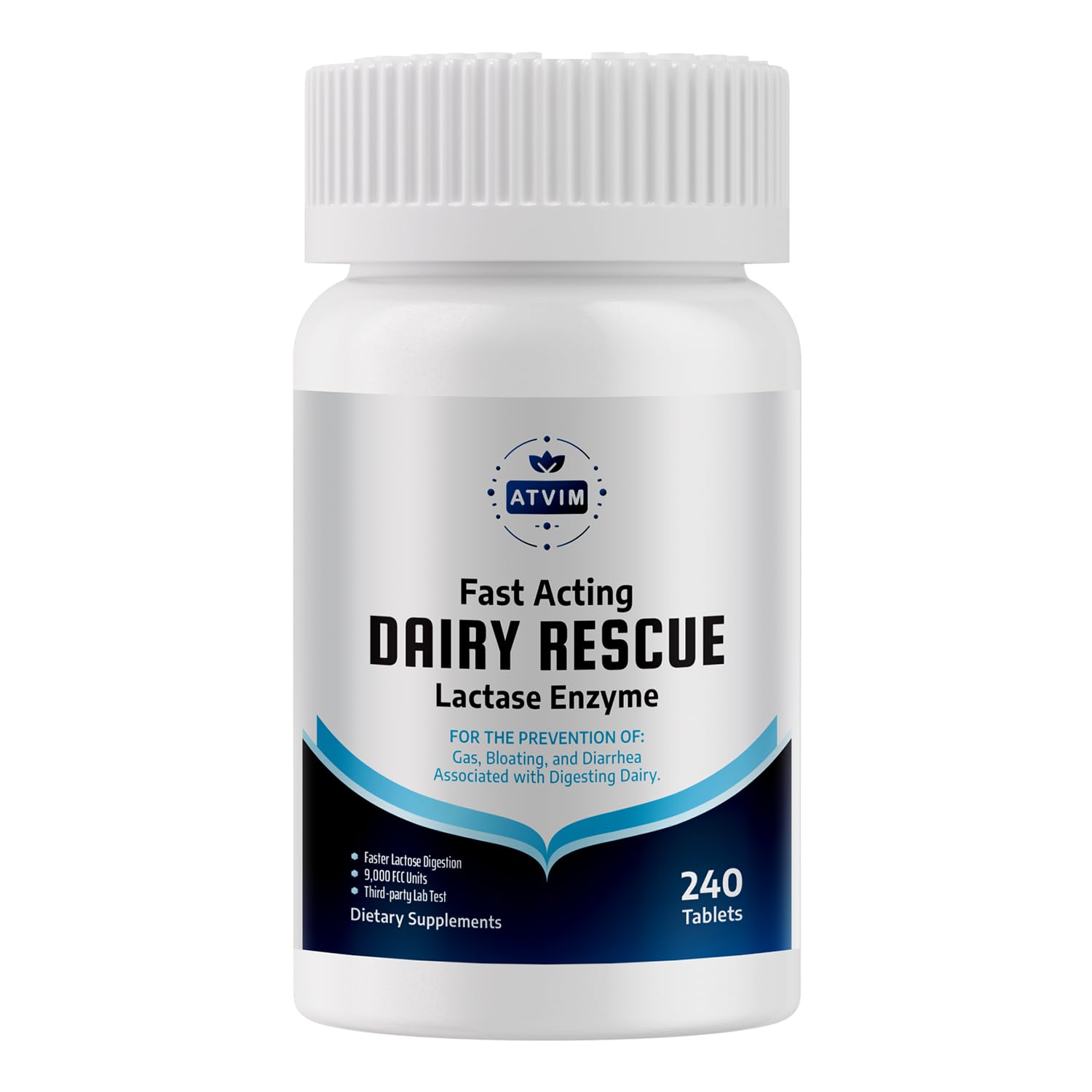Lactase Enzyme 9000 FCC 240 Tablets, 1 Per Serving | Lactose Digestion Supplement for Lactose Intolerance Relief, Made in USA, Vegan