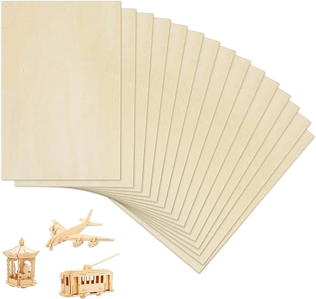 Modloan 15 Pcs Balsa Wood Sheets, Unfinished Blank Plywood Sheets, Thin Craft Wood for Wooden Cutout School Projects Crafts DIY Model Engraving (100x200x1.5mm)