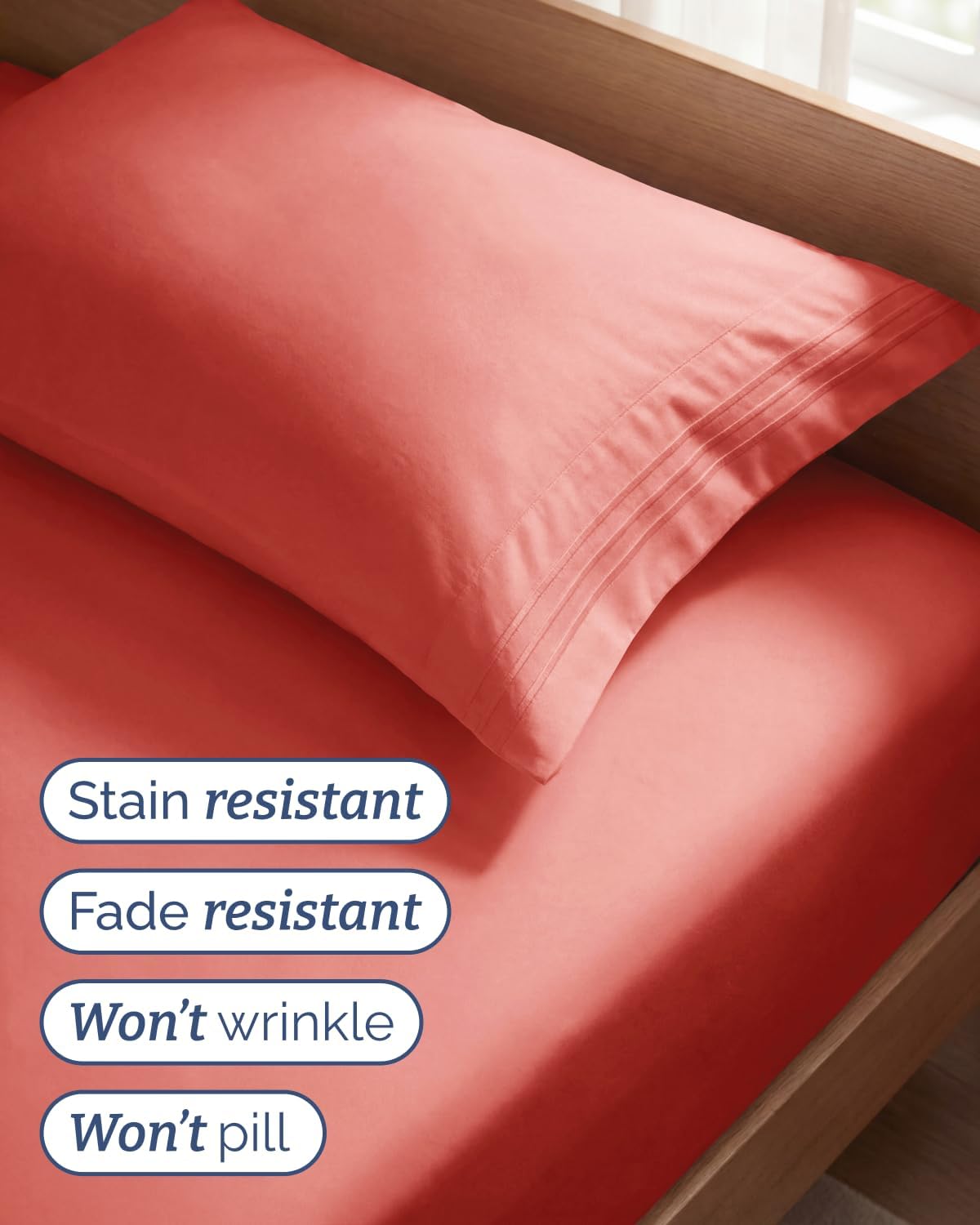 Twin Size 3 Piece Sheet Set - Comfy Breathable & Cooling Sheets - Hotel Luxury Bed Sheets for Women & Men - Deep Pockets, Easy-Fit, Extra Soft and Wrinkle Free Sheets - Coral Oeko-Tex Bed Sheet Set thumbnail