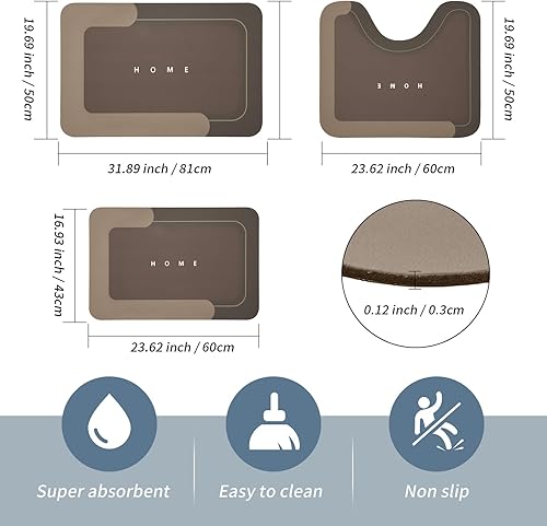 Miniatura 2 de Juego de 3 tapetes mágicos de baño absorbentes, de secado rápido, antideslizantes, con parte trasera de goma para baño, cocina, ducha (16.9 x 23.6