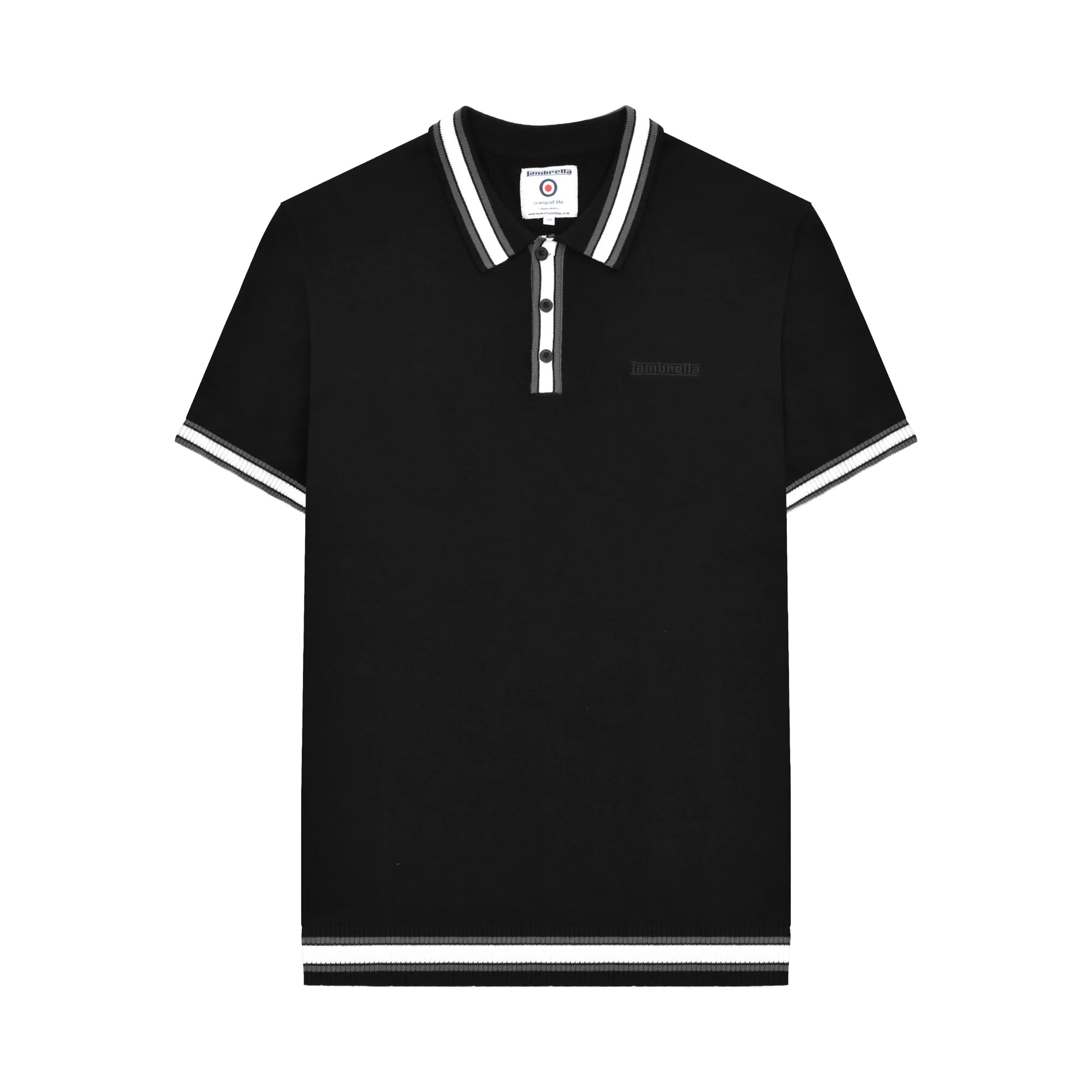 Lambretta Mens Knitted Polo Shirt (UK, Alpha, 3XL, Regular, Regular, Black)