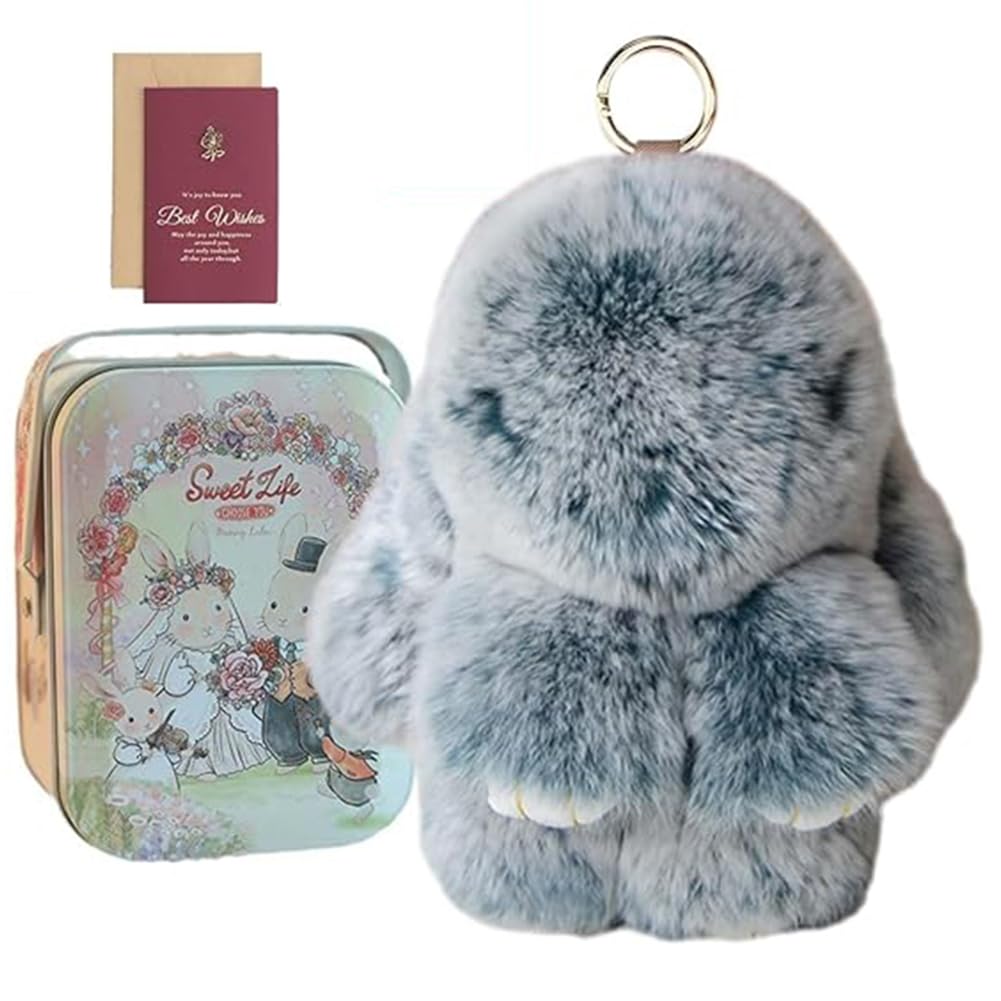 HTU Bunnylulu Keychain With Exquisite Box Handmade Soft Bunny Pompom Charms Plushies Lulu Rabbit Keyring for Backpack Decorations