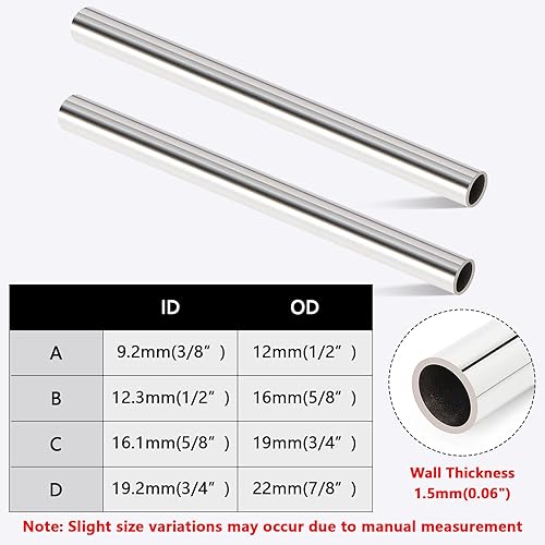 Miniatura 4 de Livabber Tubo redondo de acero inoxidable 304, pared de 0.06 pulgadas x 12 pulgadas de largo, tubo soldable a prueba de óxido para construcción,