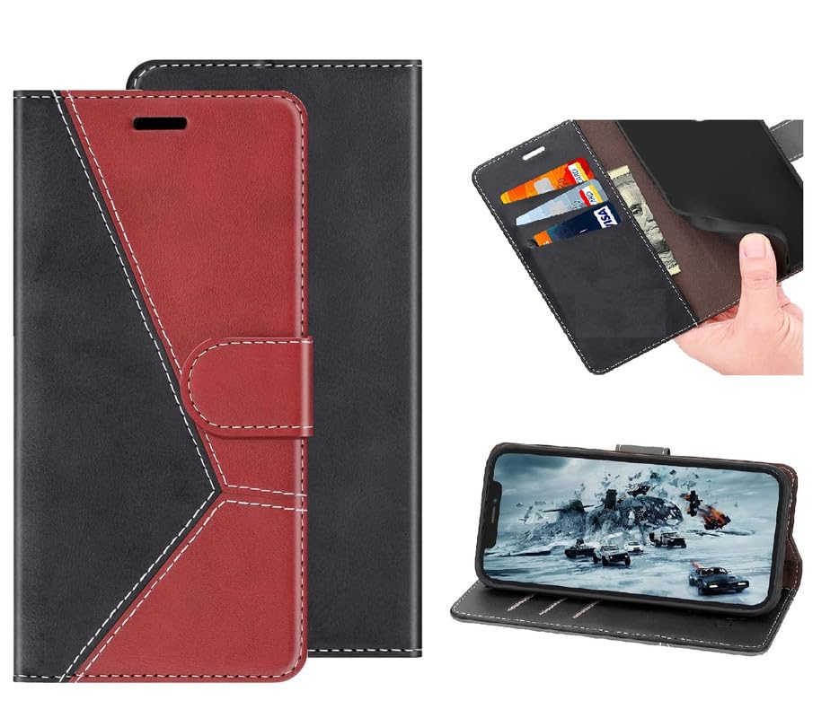 Image of ClickCase Trend Series for Motorola Moto G05 Leather Wallet Flip Case Magnetic Closure Flip Cover for Motorola Moto G05 (Red & Black)