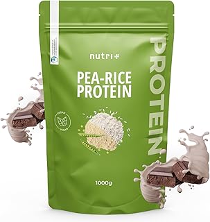 Proteine di Riso + Pisello in Polvere- Gusto Cioccolato - Vegan Protein Powder senza Soia, Glutine, Lattosio, Zucchero - 1 kg Proteina in Polvere - Pea Rice - made in Germany