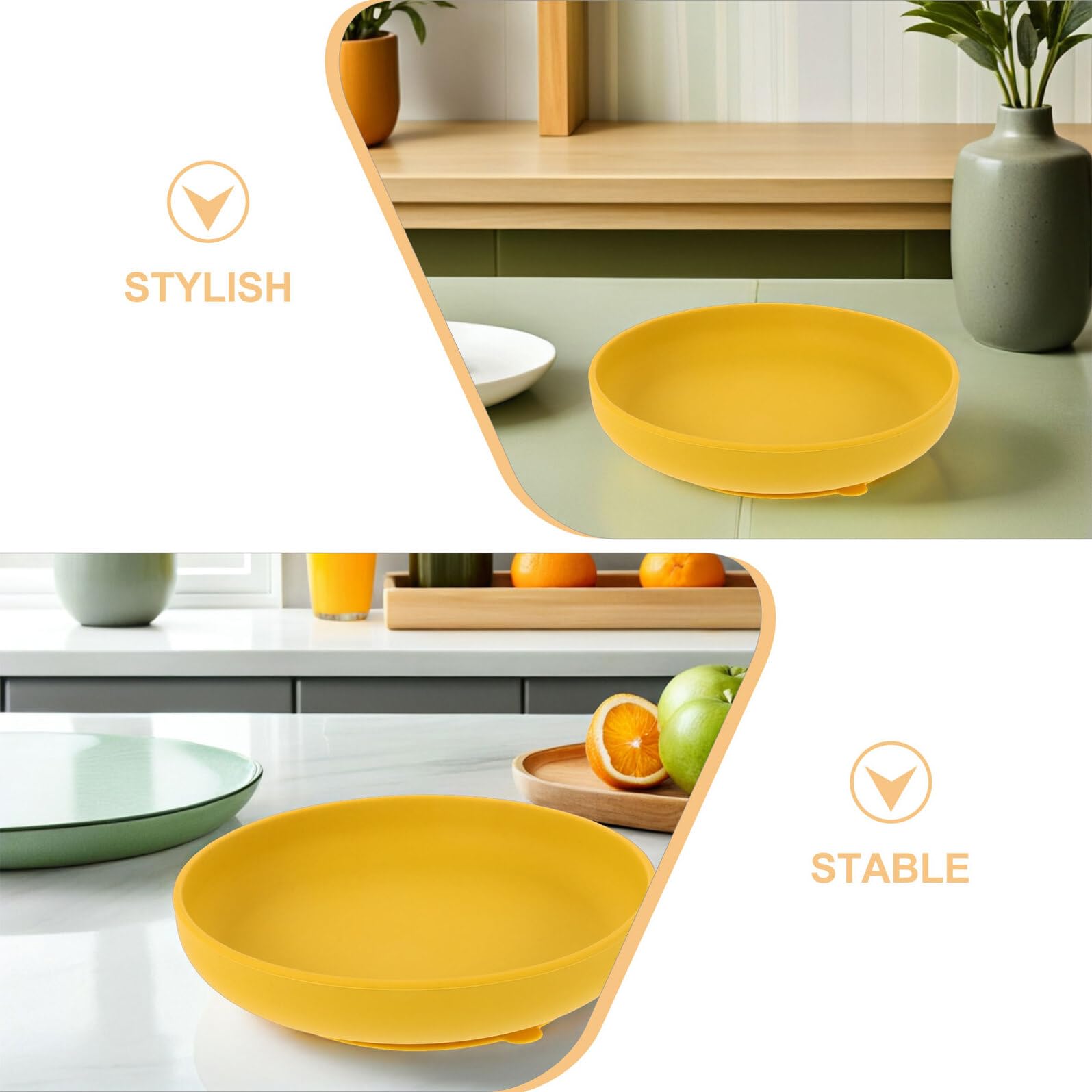 SOIMISS Piatti Rotondi in Silicone Base Ventosa 2pezzi Anti Rovesciamento per Adulti e Disabili in Casa o Strutture di Giallo