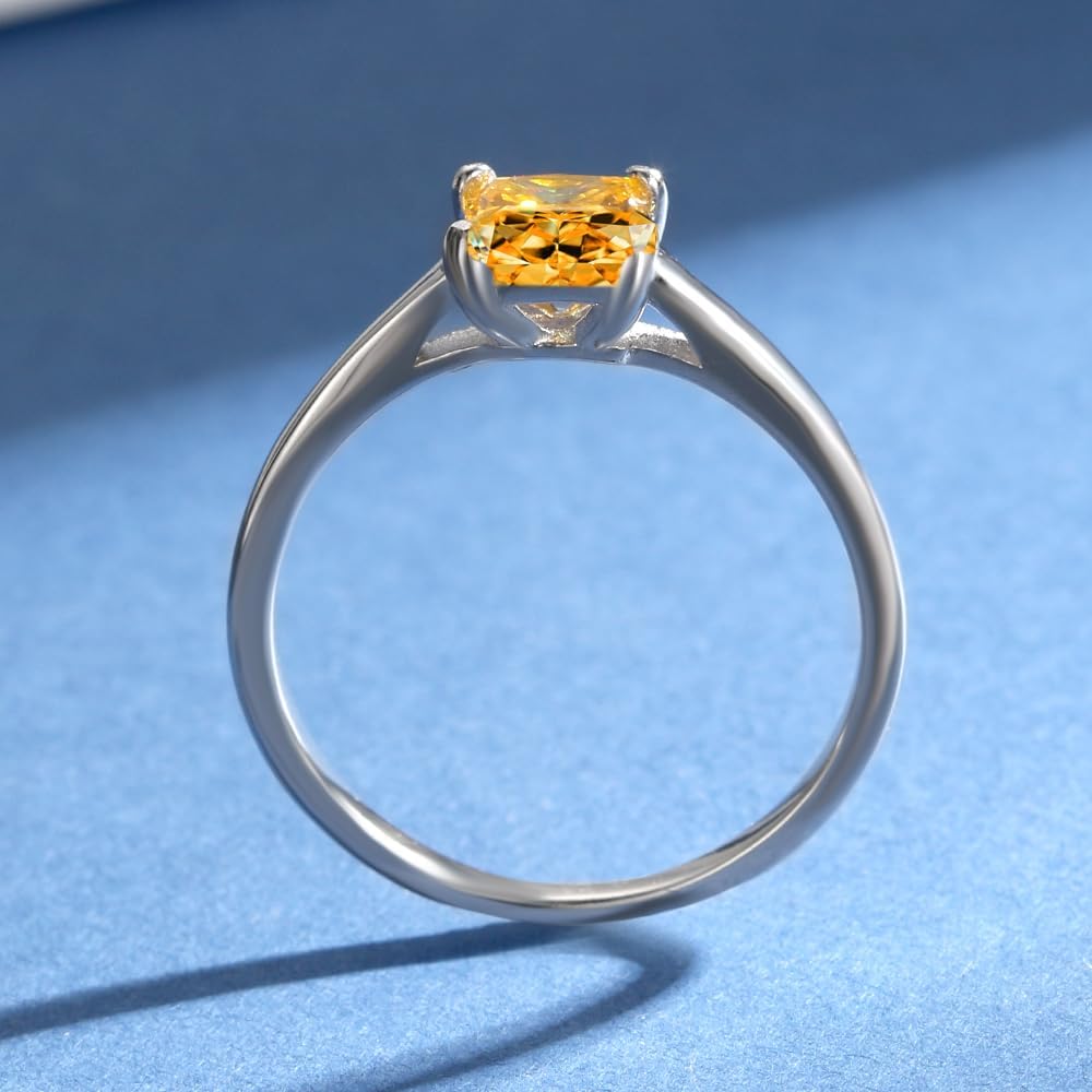Yellow Moissanite Anniversary Ring for Women - 1.0ct 5.5MM Square Lab Created Diamond S925 Silver Pated 18K White Gold Wedding Jewelry - Image 3
