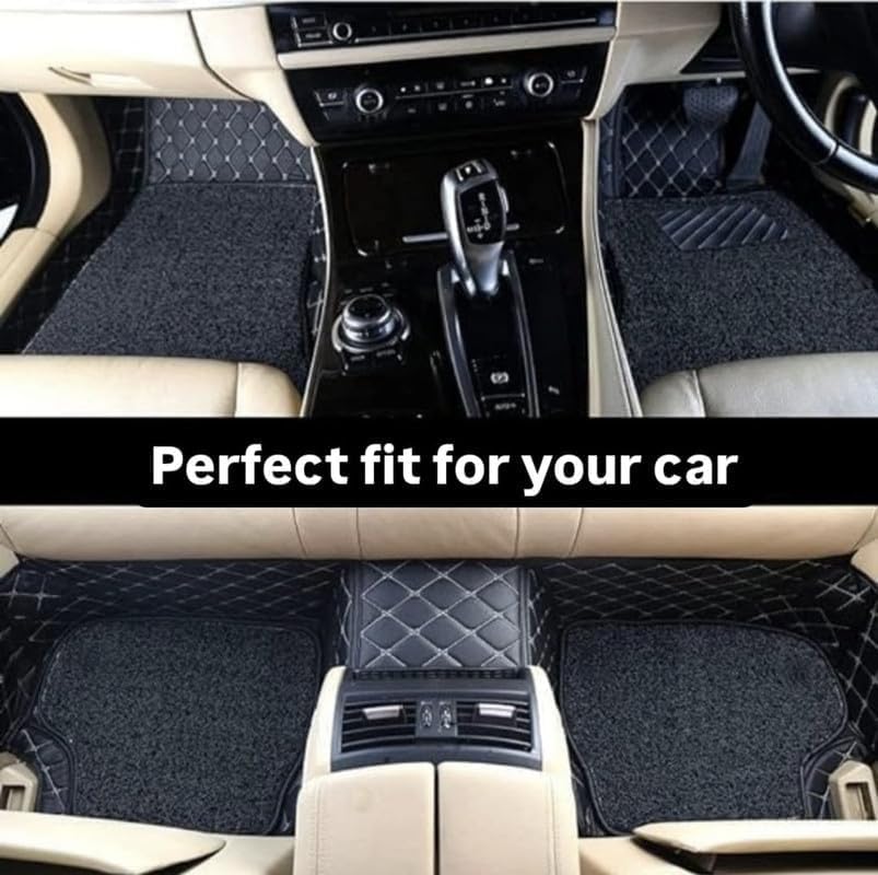 Image of SINEX Premium 7D car mat Full Set for Mahindra Thar Roxx (Model: 2024) Luxury Leather Double Car Floor Mat Complete Set || 100% Waterproof and Washable Color : Black