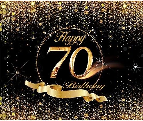 70th Birthday Backdrop Banner 10x8ft Men Black Gold 70th Birthday...
