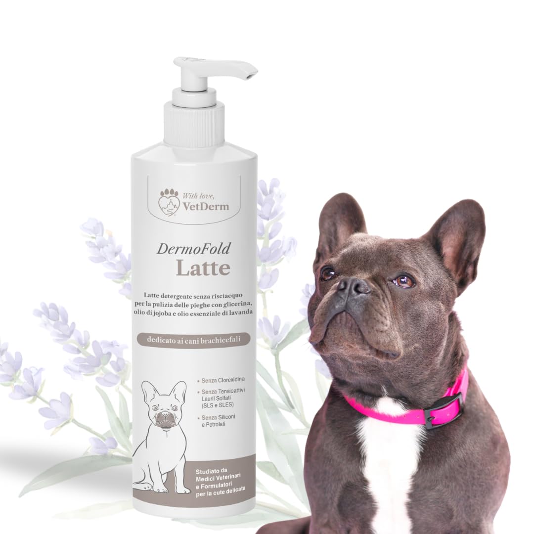 DermoFold Latte Detergente per Cani - Senza Risciacquo, per Pieghe Cutanee, Emolliente e Antiprurito - Ideale per Bulldog, Carlini, Mastini, Shih Tzu - Senza Clorexidina, Alcol, SLS/SLES e Siliconi