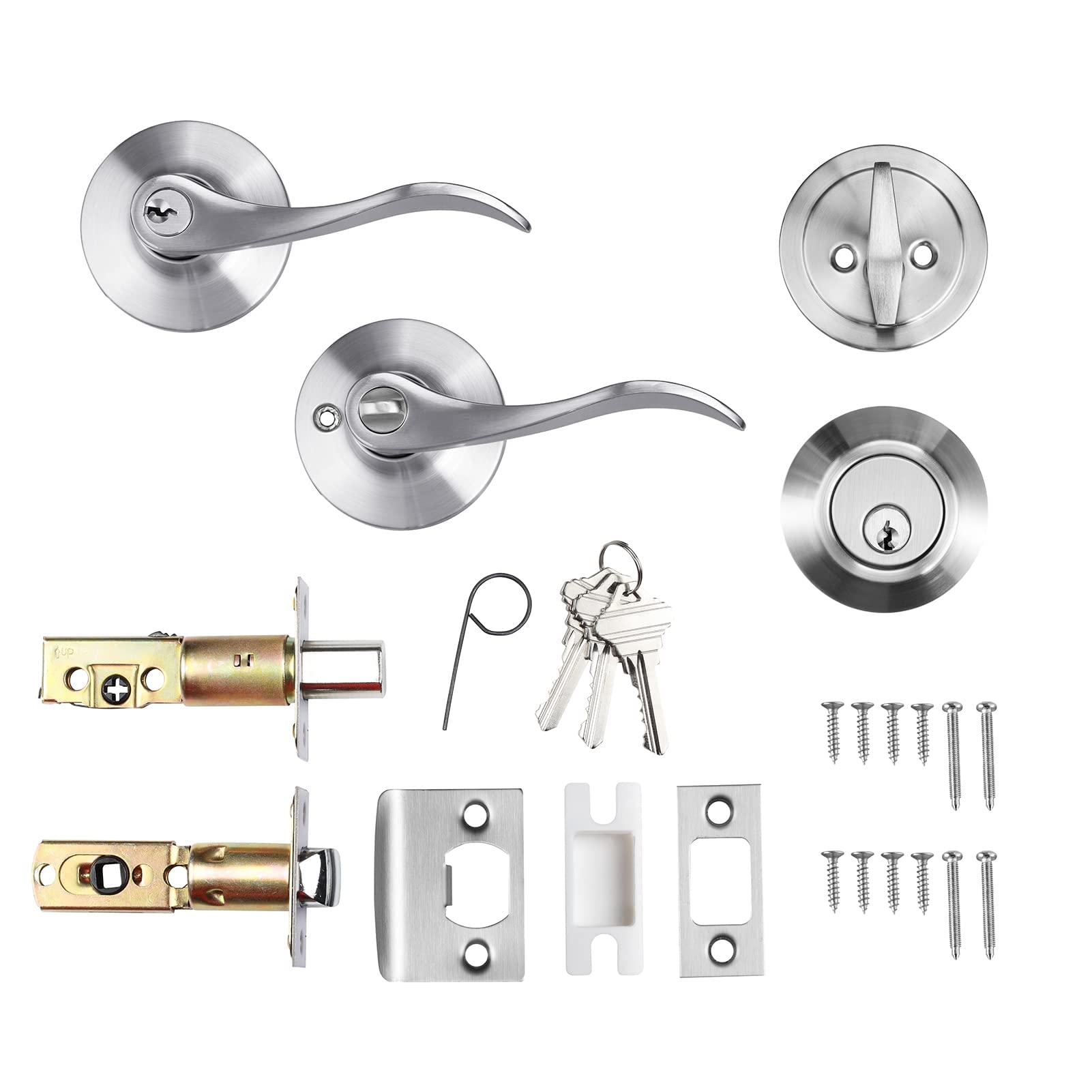 Brotima Juego De 1 Cerradura Para Puerta De Entrada Con Cerrojo De Un Solo Cilindro, Juego De Cerradura De Puerta Exterior De Bronce Aceitado Con La Misma Llave, Perilla De Puerta