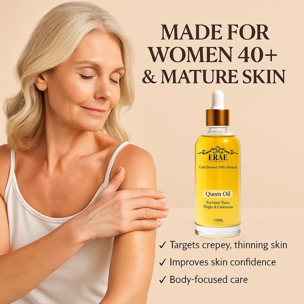 ERAE Queen Body Oil – Miscela botanica pressata a freddo per idratare e rassodare la pelle, olio idratante per il corpo leggero ad assorbimento rapido per braccia, gambe e stomaco
