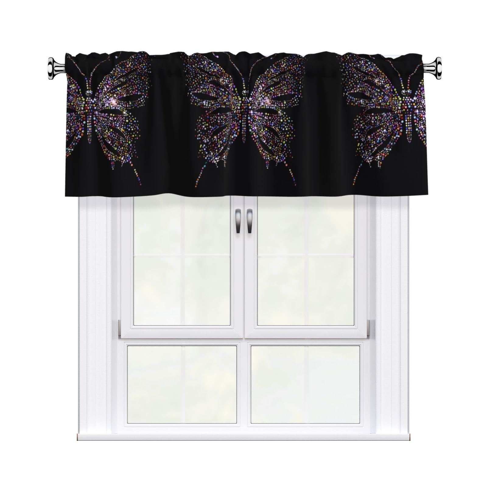 WHJSHOP Flowering Butterfly Prints Curtain Valance 54x18in - Peach Skin Kitchen Window Layer, Filtered Light & Quick-Install Rod Pocket Cover
