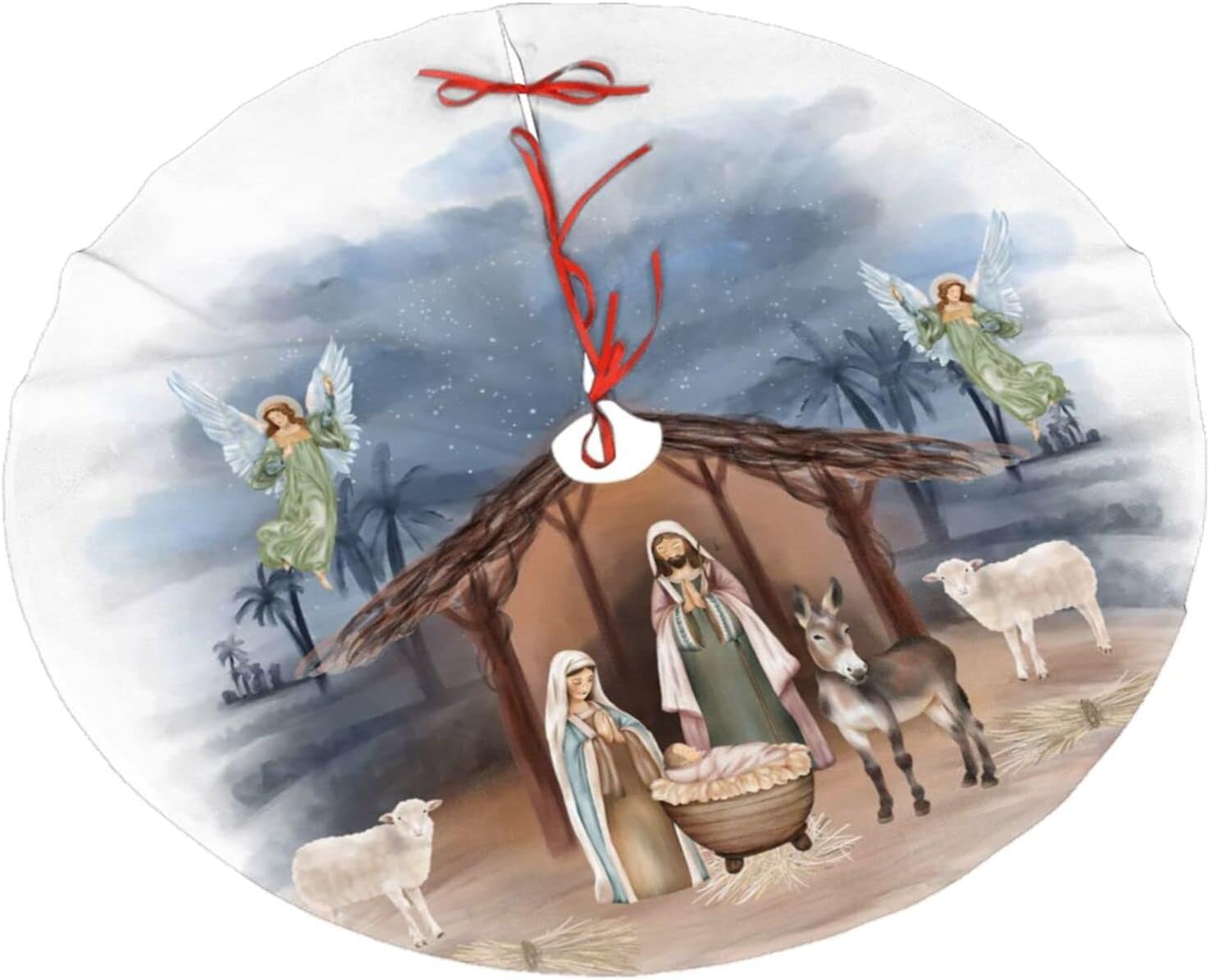 Christmas Tree Skirt, Nativity Scene Holy Family Xmas Tree